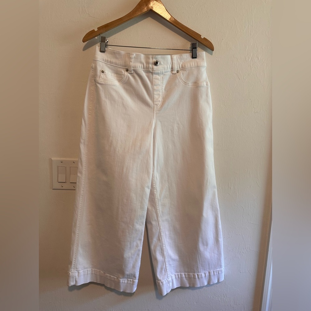 Spanx High Rise Cropped Wide Leg Pull-on Jeans in white Sz L - Picture 4 of 8